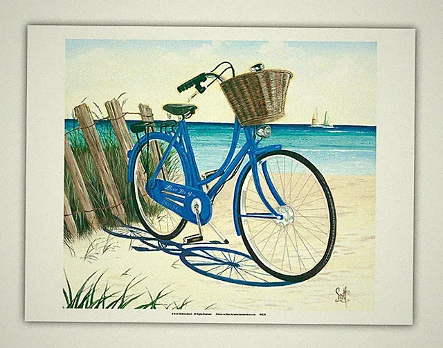 Blue by You - Blue Cruiser Bike at The Beach - Painting by Scott Westmoreland