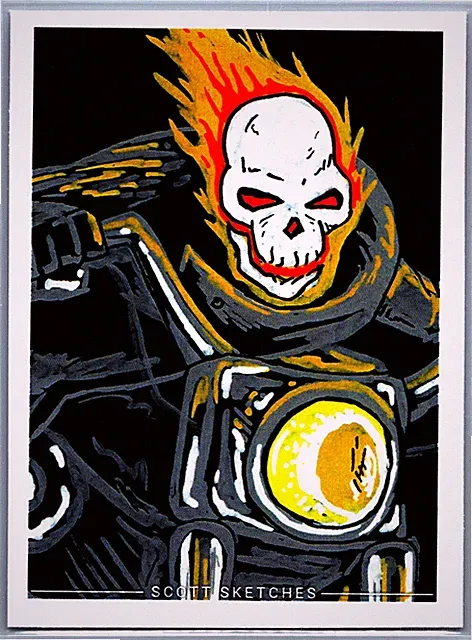 Ghost Rider on Bike Sketch Card Scott Sketches Trading Card Print Fan Art