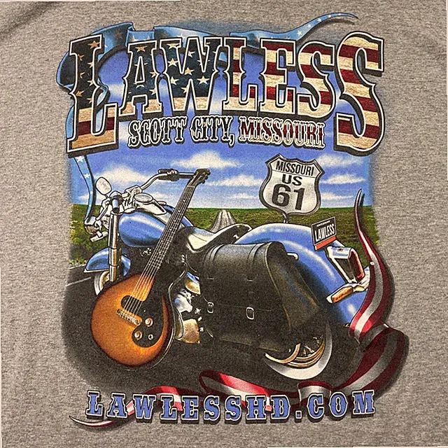 Lawless Motorcycle Shirt Adult XL Gray Scott City MO Biker Graphic Tee SS