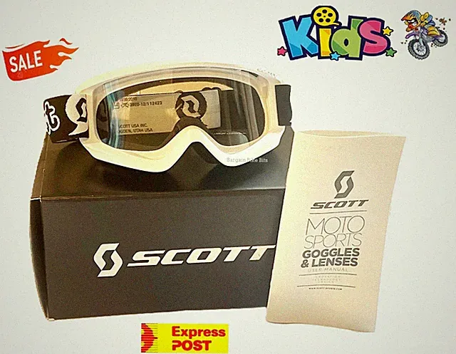 SCOTT AGENT Kids Dirt Bike Goggles WHITE Clear Lens NEW Youth MX Enduro