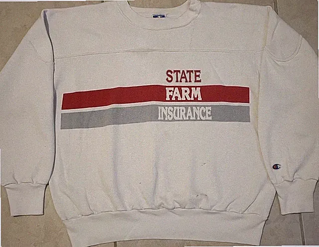 Vtg 80s Champion State Farm Insurance Faded Promo Sweatshirt L Boxy USA Grunge
